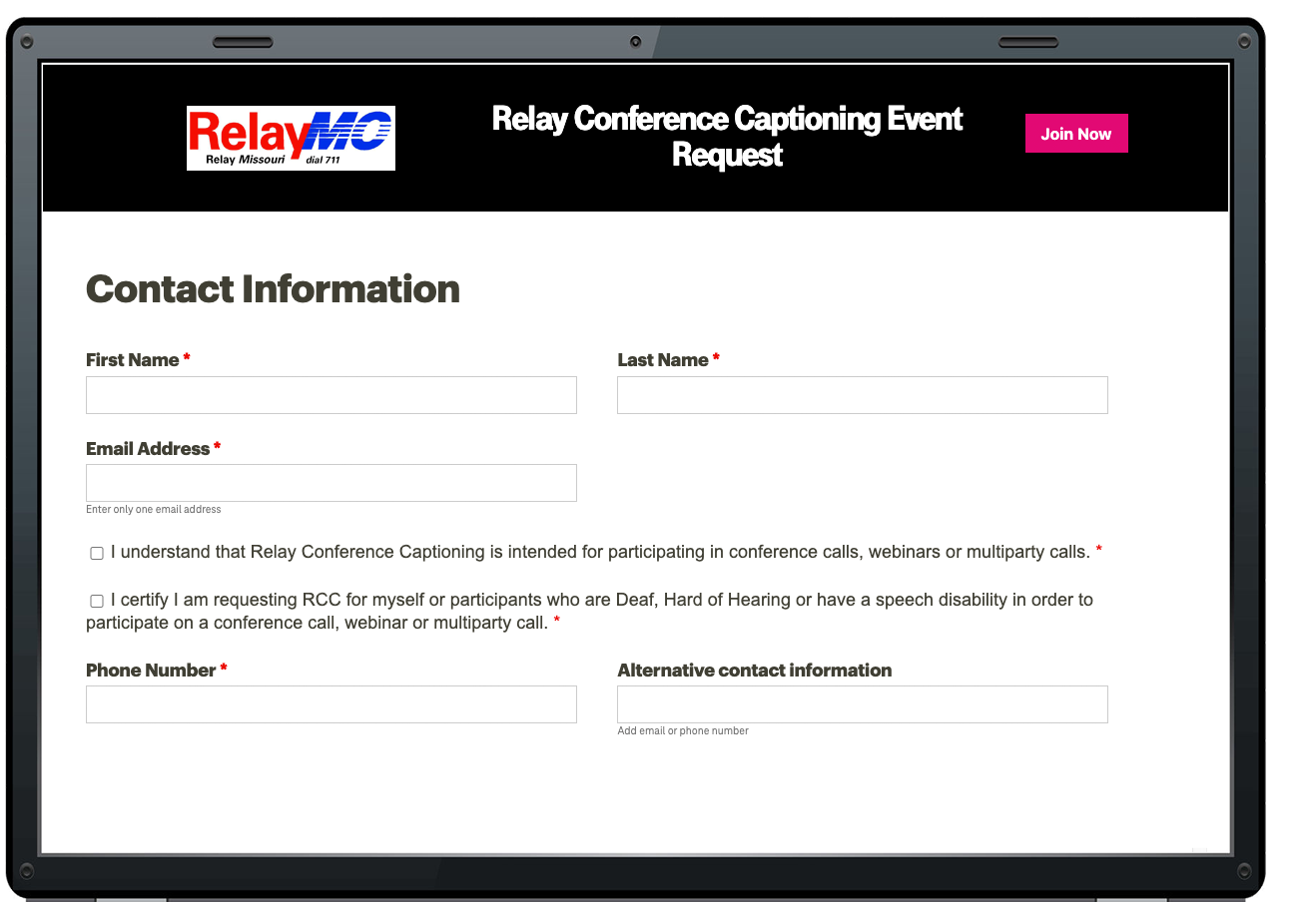 RCC Schedule Screen of Relay Missouri
